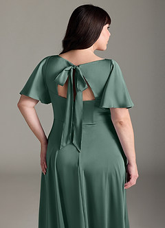 Azazie Kimber Bridesmaid Dresses Eucalyptus A-Line Ruched Stretch Satin Dress image12