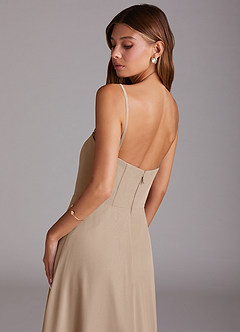 Azazie Wren Brautjungfernkleider Wandelbar A-Linie Seitliche Cut-Outs Chiffon Kleid Taupe image7