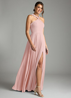 Azazie Afra Abiti da Damigella Abito A-Line in Chiffon Plissettato Rosa Cipria image5