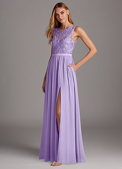Azazie Elly Brautjungfernkleider A-Linie Rundhalsausschnitt mit Spitze Chiffon Kleid Flieder image1