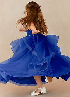 Azazie Sofia Flower Girl Dresses Royal Blue A-Line Beaded Tulle Dress image2