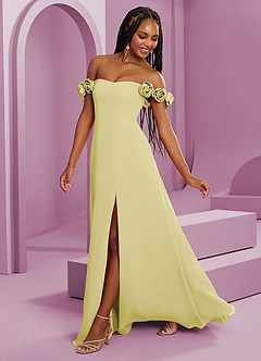 Barbie ♥ Azazie Bridesmaid Dresses Lemon Sorbet A-Line Off the Shoulder Chiffon Convertible Dress image7