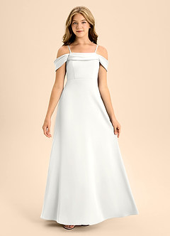 Azazie Anselie Junior Vestido de Blanco de Satén Elástico de Corte en A con Vestidos sin tirantes image7
