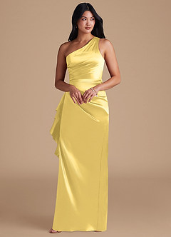 Azazie Latrice Bridesmaid Dresses Canary Sheath One Shoulder Metallic Satin Dress image6