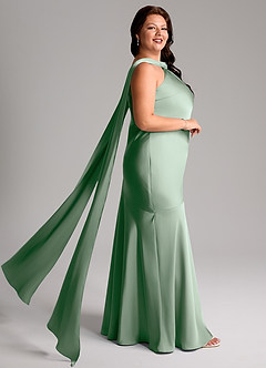 Azazie Kinsley Bridesmaid Dresses Agave Mermaid Side Slit Stretch Satin Dress image10