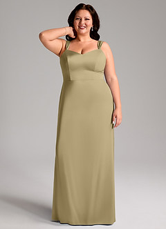 Azazie Denice Bridesmaid Dresses Moss Green Sheath Pleated Stretch Satin Dress image9