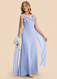 Azazie Chelsea Junior Ice Sheath Pleated Stretch Satin Dress image5