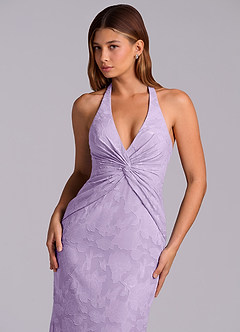 Azazie Valerie 신부 들러리 드레스 인어 주름진 플로럴 번아웃 바닥 길이 드레스 image8