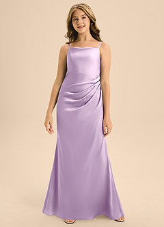 Azazie Renna Junior Robe Trapèze en Satin extensible Plissée Frostiges Flieder image4