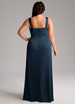 Azazie Denice Robes de demoiselle d'honneur Robe Fourreau en Satin extensible Plissé Bleu Marine Foncé image11