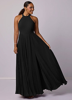Barbie ♥ Azazie Robes de demoiselle d'honneur Robe Trapèze en Mousseline de soie Plissée Noir image9