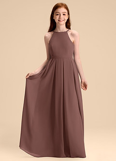 Azazie Arianthe Junior Abito A-Line in Chiffon Plissettato Espresso image3