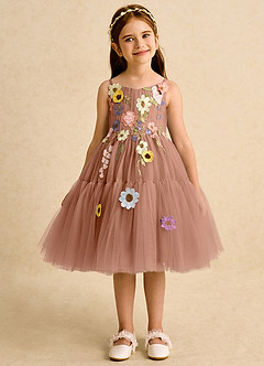 Azazie Osea Robe Demoiselle D'honneur Fillette Robe Princesse en Tulle Plissée Bronze image7