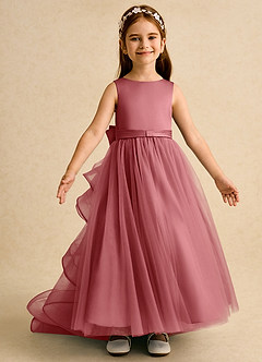 Azazie Lior 플라워 걸 드레스 볼가운 주름진 얇실버 명주 그물 채플 트레인 드레스 image6