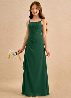 Azazie Cannoli Girls Formal Robe Demoiselle D'honneur Fillette Robe Trapèze en Mousseline de soie Plissé Vert Foncé image3