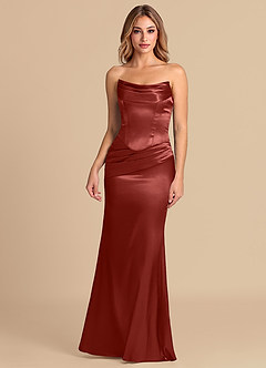 Azazie Sorrel Bridesmaid Dresses Terracotta Mermaid Corset Metallic Satin Convertible Dress image2
