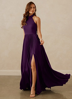 Christian Siriano Bridal for Azazie 1007 Bridesmaid Dresses Grape A-Line Pleated Stretch Satin Dress image3