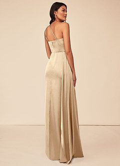 Azazie Maron Bridesmaid Dresses Champagne A-Line One Shoulder Stretch Satin Dress image4