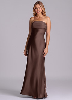 Azazie Ailanie Robes de demoiselle d'honneur Robe Fourreau en Satin extensible Bustier Ganache image1