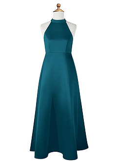 Azazie Laurel Junior Robe Trapèze en Mat Satiné Bleu Encre image6