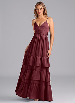 Azazie Nathalia Vestidos de madrinha de casamento Vestido Merlot de Cetim elástico de Linha A com Plissado image5