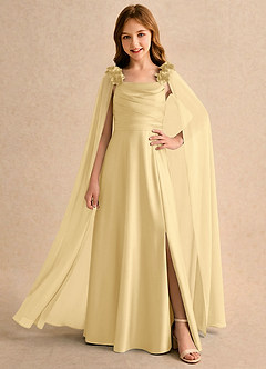 Azazie Rosita Girls Formal Blumenmädchenkleider A-Linie Plissee Stretch-Satin Kleid Butter image1