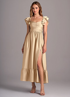 Azazie Anaya Robes de demoiselle d'honneur Robe Trapèze Convertible en Satin extensible Encolure en Forme de Cœur Champagne image1