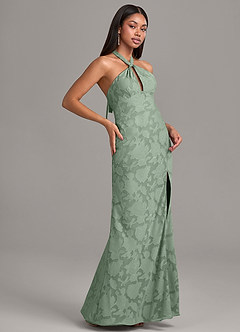 Azazie Ailany Robes de demoiselle d'honneur Robe Trapèze en Blumen-Burnout Plissée Matcha image5