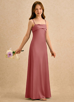 Azazie Mirabella Girls Formal Robe Demoiselle D'honneur Fillette Robe Fourreau en Satin extensible Encolure en Forme de Cœur Antique Rose image4