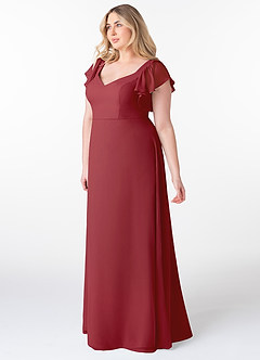 Azazie Syenna Bridesmaid Dresses Pomegranate A-Line Ruched Chiffon Dress image8