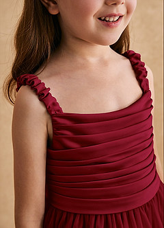 Azazie Gabbie Flower Girl Dresses Burgundy A-Line Pleated Matte Satin Dress image6