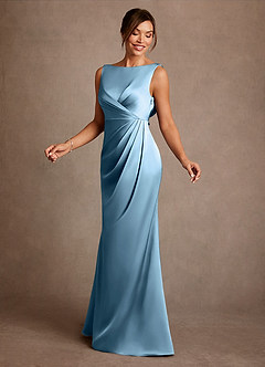 Azazie Baltimore 신부의 어머니 드레스 A라인 주름진 스트레치 새틴 플로어 길이 드레스 image3