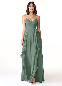 Azazie Peyton Bridesmaid Dresses Eucalyptus A-Line Ruched Chiffon Dress image5