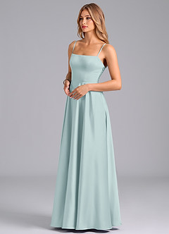 Azazie Elita 신부 들러리 드레스 A라인 주름진 스트레치 새틴 바닥 길이 드레스 image4