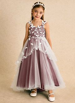Azazie Darlina Flower Girl Dresses Ivory Desert Rose Ball-Gown Lace Tulle Dress image5