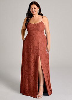 Azazie Moira Bridesmaid Dresses Terracotta A-Line Side Slit Floral Burnout Dress image10