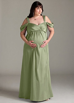 Azazie Rhea Maternity Bridesmaid Dresses A-Line Off-The-Shouler Pleated Stretch Satin Floor-Length Dress image8