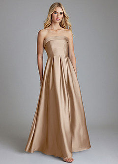 Azazie Lucienne Vestidos de damas de honor Vestido de Gris Pardo de Satén Elástico de Corte en A Convertible con Sin tirantes image1