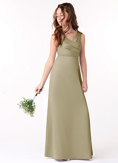 Azazie Sadia Junior Moss Green A-Line Pleated Stretch Satin Dress image1