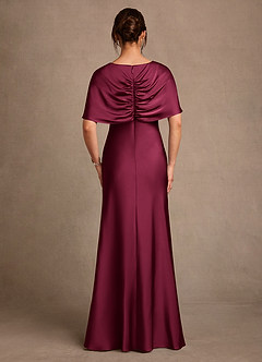 Azazie Dosia Mother of the Bride Dresses Burgundy Sheath Pleated Stretch Satin Dress image3
