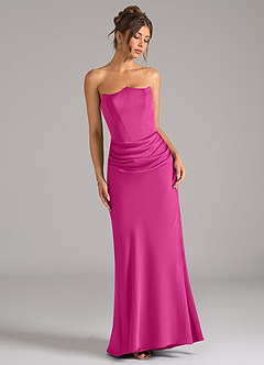 Azazie Debby Robes de demoiselle d'honneur Robe Sirène Convertible en Satin extensible Sans bretelle Fuchsia image3