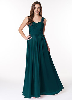 Azazie Zapheira Bridesmaid Dresses Pine A-Line Ruched Chiffon Dress image1