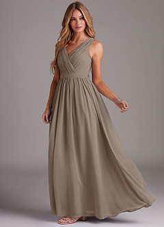Azazie Kingsley Bridesmaid Dresses Taupe A-Line Lace Chiffon Dress image4
