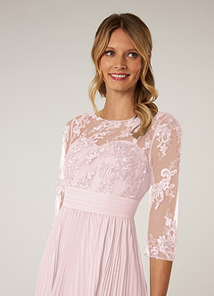 Azazie Tutu Mother of the Bride Dresses Blushing Pink A-Line Boatneck Lace Chiffon Dress image5