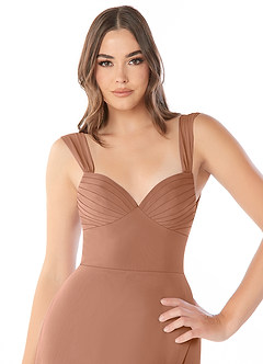 Azazie Audre Jurken voor bruidsmeisjes Jurk van Chiffon met Zeemeermin Geplooid Bronzeertint image5