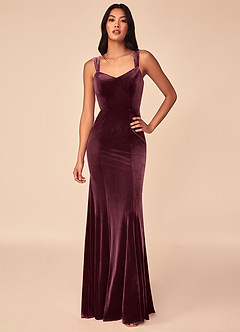 Azazie Lanessa Bridesmaid Dresses Raspberry Mermaid V-Neck Keyhole Back Velvet Dress image1