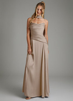 Azazie Gabriela Brudtärnklänningar Klänning av A-linje i Stretch Satin Korsett Taupe image1