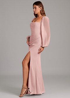 Azazie Brixley Brautjungfernkleider Meerjungfrau-Linie Langarm Chiffon Kleid Puderrosa image5