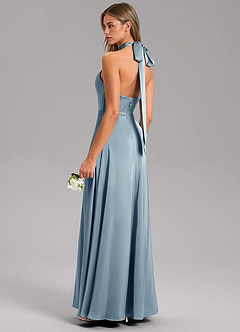 Azazie Tracie Bridesmaid Dresses Dusty Blue A-Line Side Slit Stretch Satin Dress image4