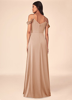 Azazie Ocean Bridesmaid Dresses English Rose A-Line V-Neck Pleated Stretch Satin Dress image2